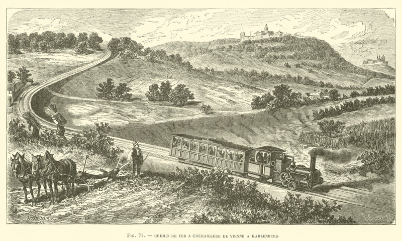 Kolej zębata z Wiednia do Kahlenberg (grawerowanie) autorstwa French School