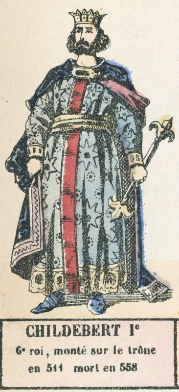 Childebert I, 6. król, wstąpił na tron ​​w 511, zmarł w 558 (kolorowa rycina) autorstwa French School