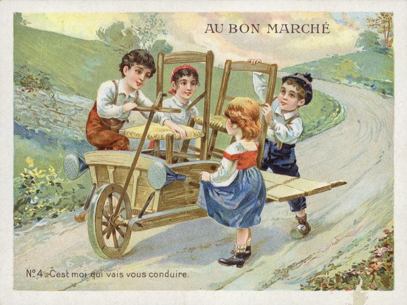 Dzieci zamieniające taczkę na pojazd autorstwa French School