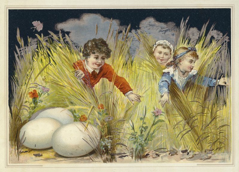 Dzieci szukają ogromnych pisanek autorstwa French School