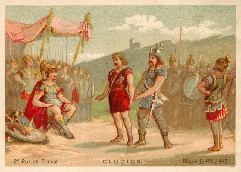 Chlodio, król Franków Salijskich (chromolitho) autorstwa French School