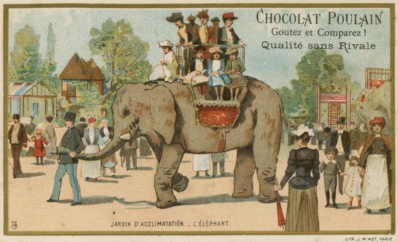 Karta handlowa z czekoladą Poulain autorstwa French School