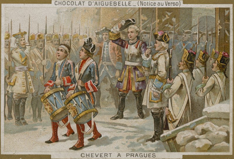 Karta handlowa Chocolaterie dAiguebelle z wizerunkiem Francois de Chevert autorstwa French School