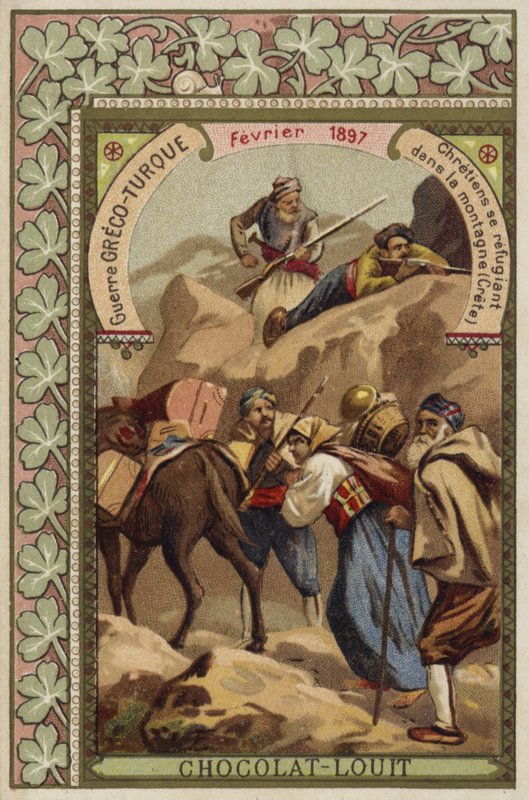 Chrześcijanie szukający schronienia w górach Krety, wojna grecko-turecka, luty 1897 autorstwa French School