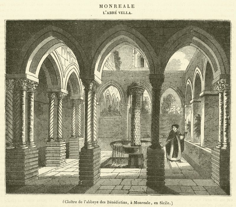 Klasztor opactwa benedyktynów w Monreale na Sycylii (rycina) autorstwa French School