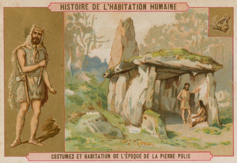 Ubrania i dom człowieka z epoki kamienia autorstwa French School