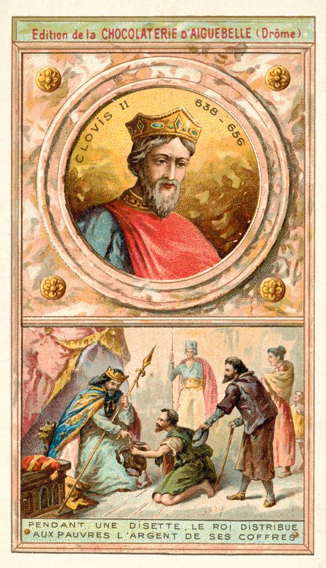 Clovis II dający pieniądze ze swojej kasy ubogim w czasie trudności, VII wiek (chromolitho) autorstwa French School