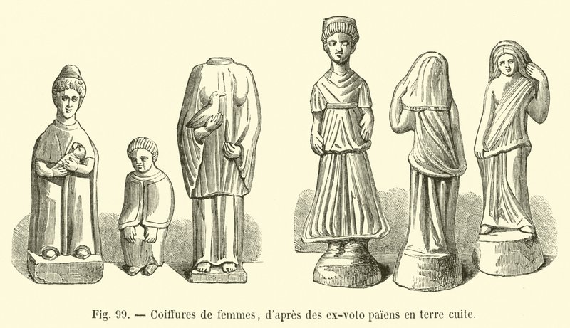 Fryzury damskie, od pogańskich byłych wotów w terakoty autorstwa French School