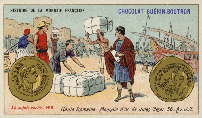 Monety Juliusza Cezara, Galii rzymskiej, 56 pne (chromolitho) autorstwa French School