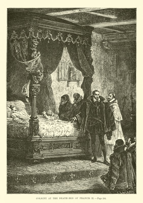 Coligny na łożu śmierci Franciszka II autorstwa French School