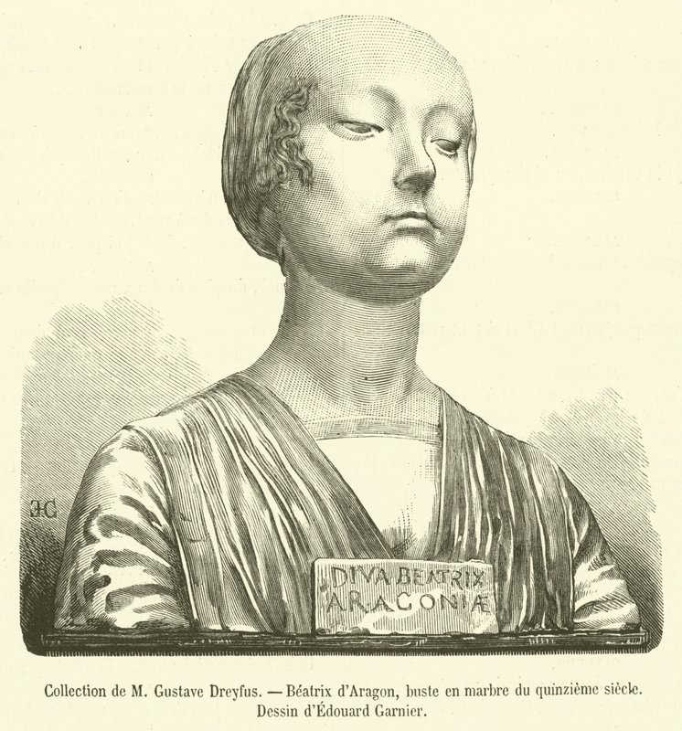 Kolekcja M Gustave Dreyfusa, Beatrycze Aragońskie, marmurowe popiersie z XV w. (rycina) autorstwa French School