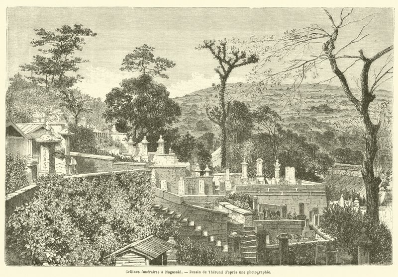 Collines funeraires a Nagasaki (grawerowanie) autorstwa French School