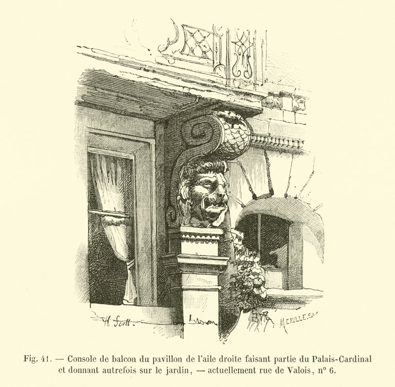 Konsola balkonowa pawilonu w prawym skrzydle, część Pałacu Kardynała i dawniej wychodząca na ogród, obecnie rue de Valois, nr 6 autorstwa French School