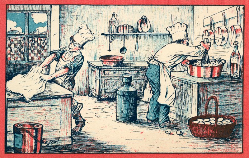 Kucharze pracujący w kuchni (chromolitho) autorstwa French School