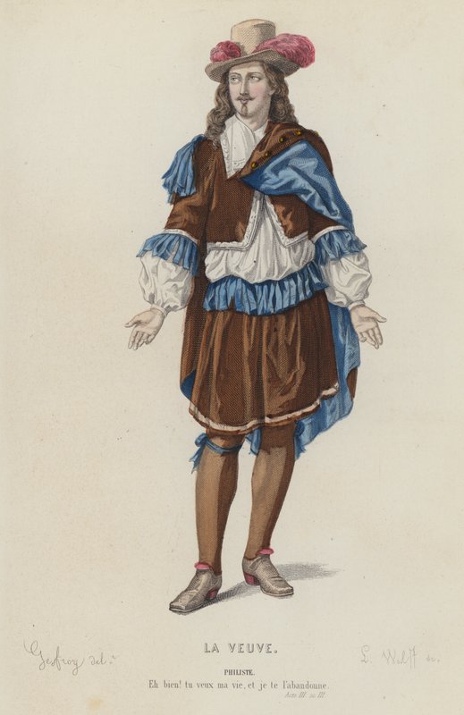 Corneille, La Veuve, Act III, Sc III (kolorowy grawerunek) autorstwa French School