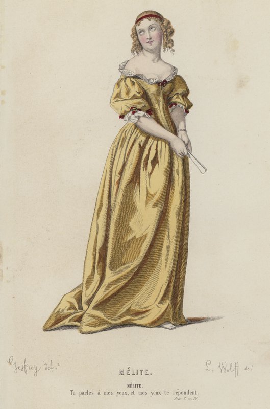 Corneille, Melite, Act V, Sc IV (kolorowy grawerunek) autorstwa French School