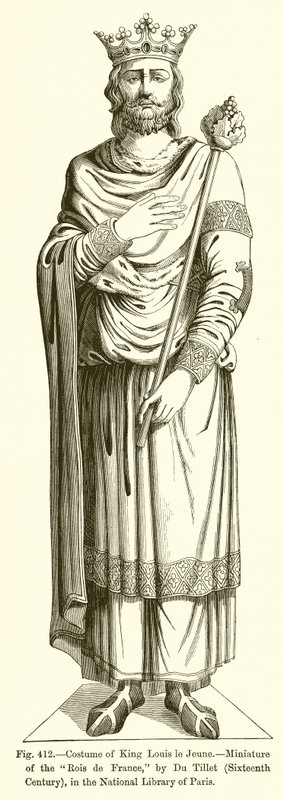 Kostium króla Ludwika le Jeune,-Miniatura Rois de France, autorstwa Du Tillet, XVI w., w Bibliotece Narodowej w Paryżu autorstwa French School