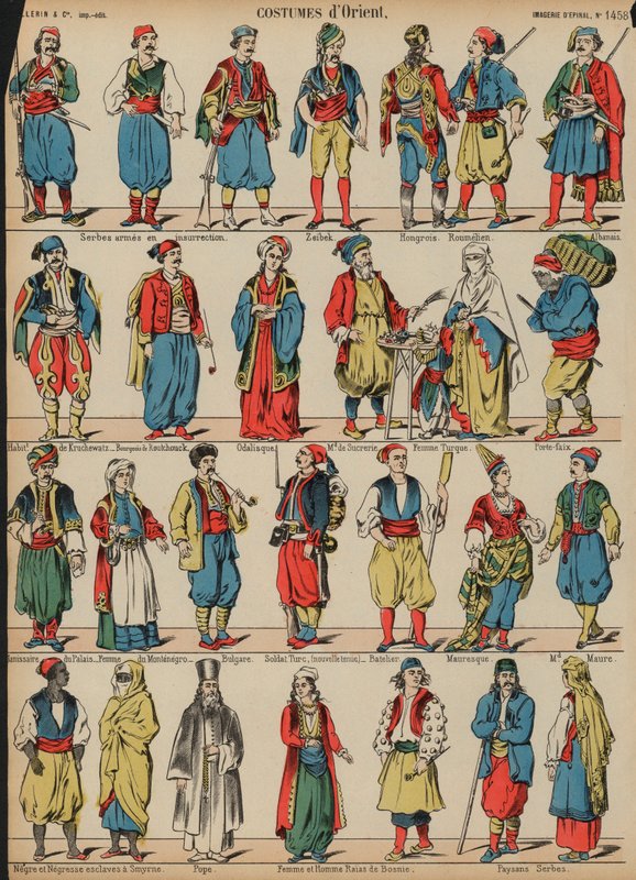 Stroje Bałkanów (kolorowa grawerunek) autorstwa French School
