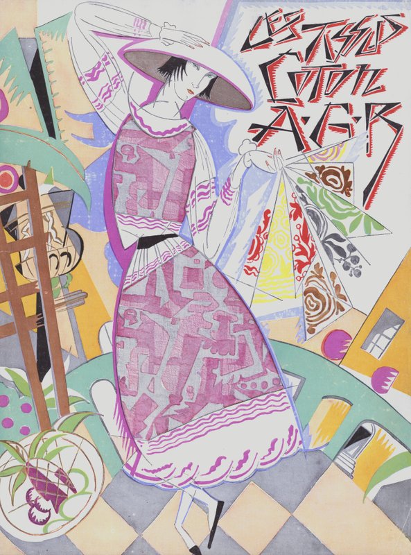 Wzory tkanin bawełnianych z lat dwudziestych XX wieku (litografia kolorowa) autorstwa French School