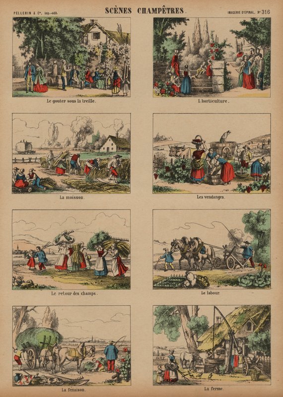Sceny wiejskie (kolorowy grawerunek) autorstwa French School