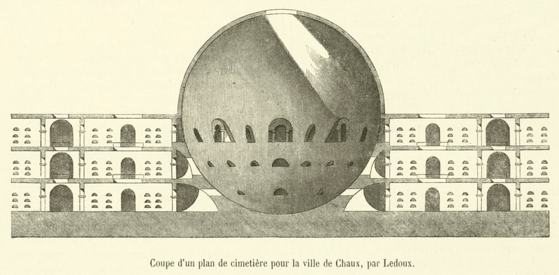 Fragment planu cmentarza dla miasta Chaux (rycina) autorstwa French School