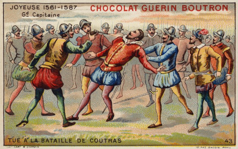 Śmierć Anny, księcia Joyeuse, w bitwie pod Coutras (chromolitho) autorstwa French School