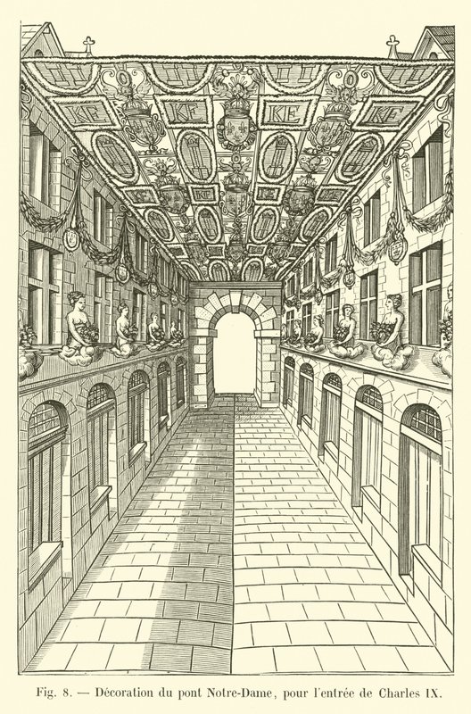 Dekoracja mostu Notre-Dame, na wejście Karola IX autorstwa French School