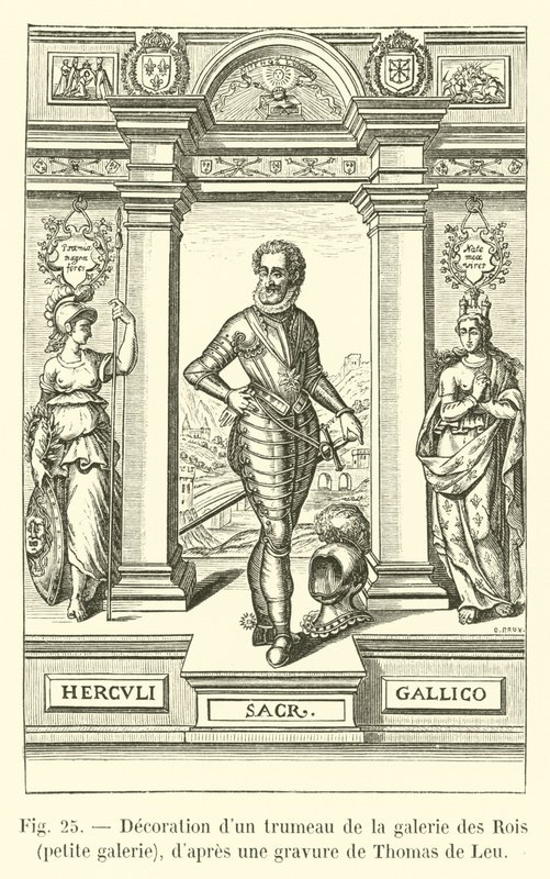 Dekoracja trumeau w Galerie des Rois, mała galeria, według ryciny Thomasa de Leu autorstwa French School