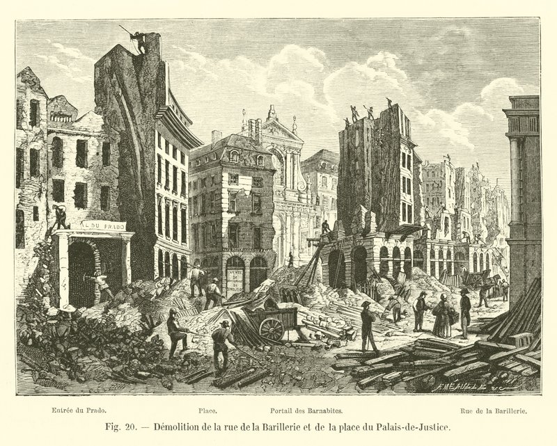 Rozbiórka rue de la Barillerie i place du Palais-de-Justice autorstwa French School