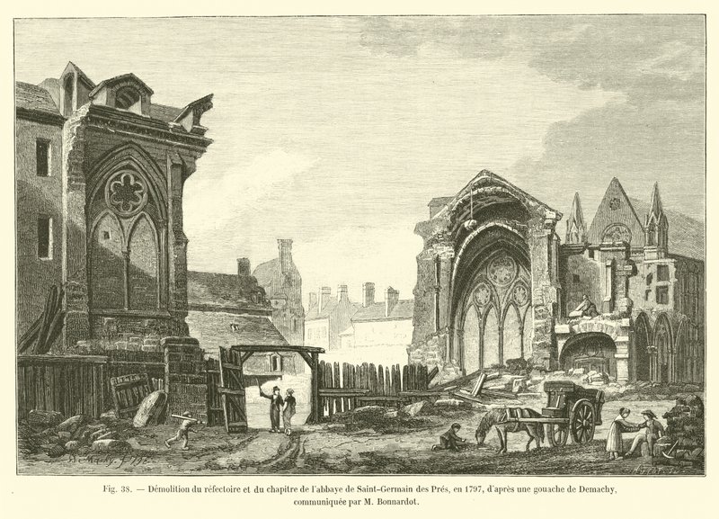 Rozbiórka refektarza i kapituły opactwa Saint-Germain des Pres, w 1797 r., po gwaszu Demachy