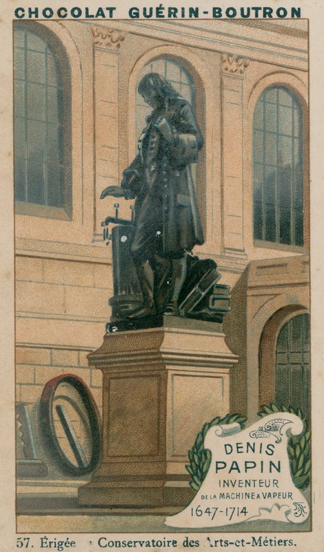 Denis Papin, wynalazca maszyny parowej, 1647-1714, wzniesiony w Conservatoire des Arts-et-Metiers autorstwa French School