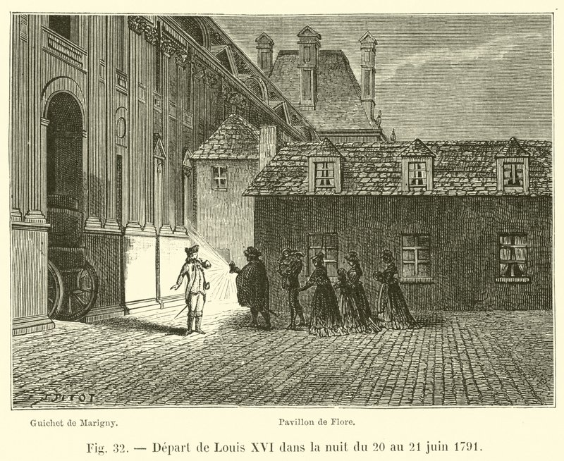 Wyjazd Ludwika XVI w nocy z 20 na 21 czerwca 1791 r. autorstwa French School