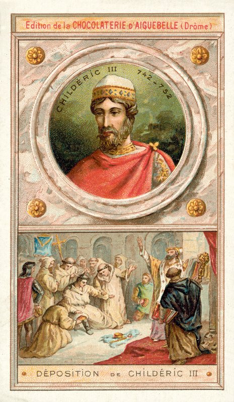 Osadzanie Childeryka III, 752 (chromolitho) autorstwa French School