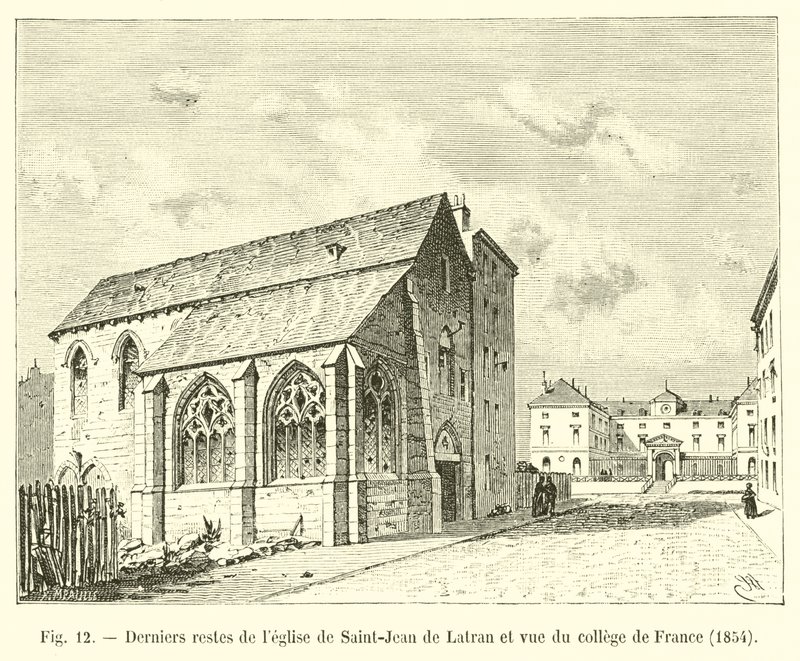 Ostatnie pozostałości kościoła Saint-Jean de Lateran i widok College de France, 1854 autorstwa French School