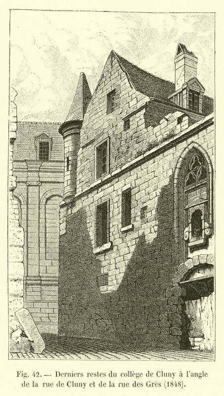 Ostatnie pozostałości kolegium Cluny na rogu rue de Cluny i rue des Gres, 1848 autorstwa French School