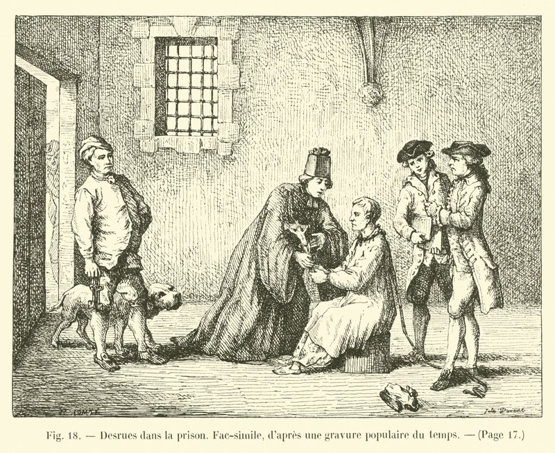 Desrues dans la prison, Facsimile, według popularnego ryciny tamtych czasów autorstwa French School
