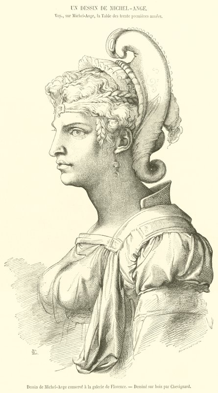 Rysunek Michała Anioła przechowywany w galerii Florencji (grafika) autorstwa French School