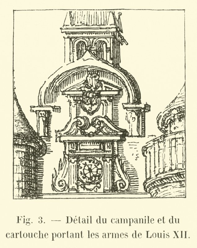 Detal dzwonnicy i kartuszu z herbem Ludwika XII autorstwa French School