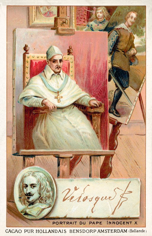 Diego Velasquez, hiszpański malarz i portret papieża Innocentego X (chromolitho) autorstwa French School