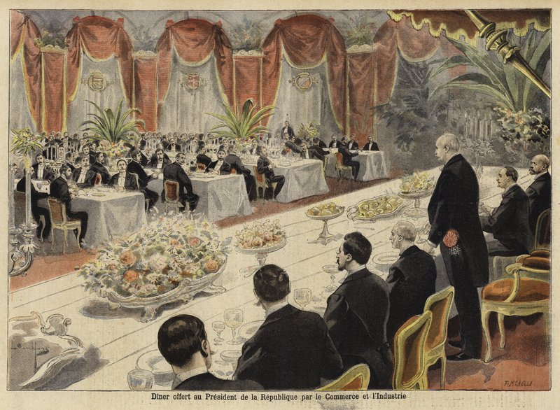 Kolacja dla przywódców francuskiego handlu i przemysłu na Giełdzie Paryskiej, 1897 autorstwa French School