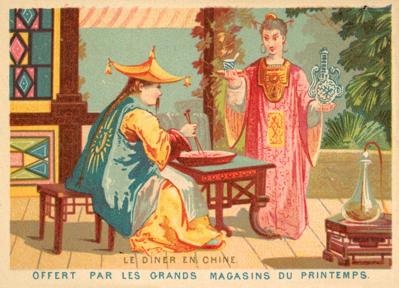 Kolacja w Chinach (chromolitho) autorstwa French School