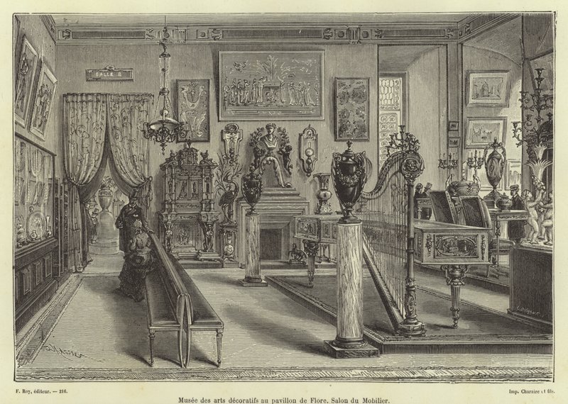 Wystawa mebli do salonu, Pavillon de Flore, Louvre Palace, Paryż autorstwa French School