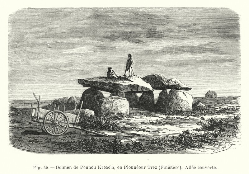 Dolmen of Pennou Kreach, w Plouneour Trez, Finistere, kryty chodnik (grawerowanie) autorstwa French School