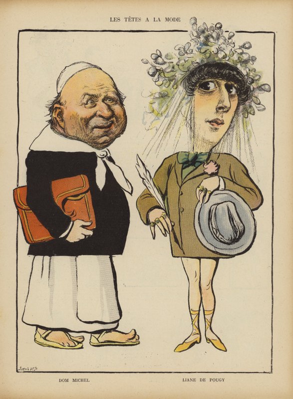 Dom Michel i francuska tancerka i kurtyzana Liane de Pougy. Ilustracja do Le Rire (kolor lito) autorstwa French School