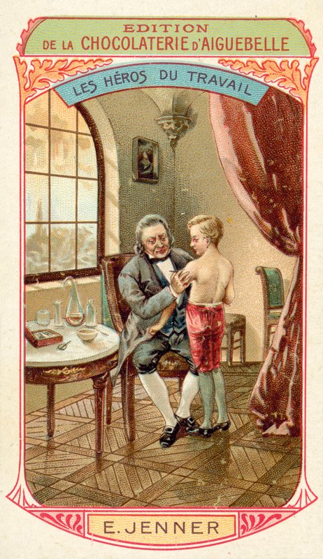 Edward Jenner, angielski lekarz i naukowiec, który odkrył szczepionkę przeciwko ospie (chromolitho) autorstwa French School