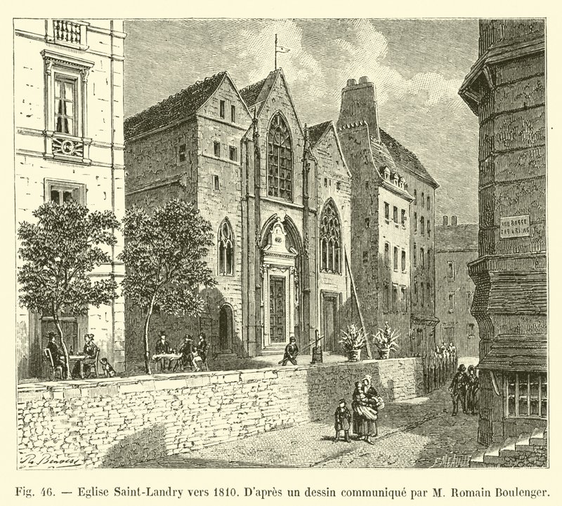 Kościół Saint-Landry około 1810 r. Według rysunku przekazanego przez M. Romaina Boulengera autorstwa French School