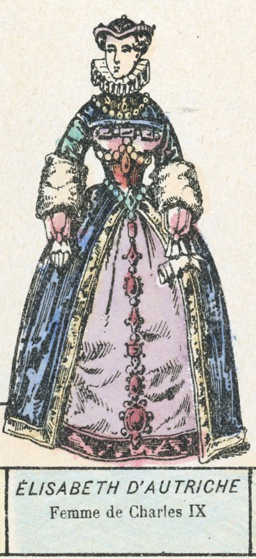 Elżbieta Austriacka, żona Karola IX (kolorowy grawerunek) autorstwa French School