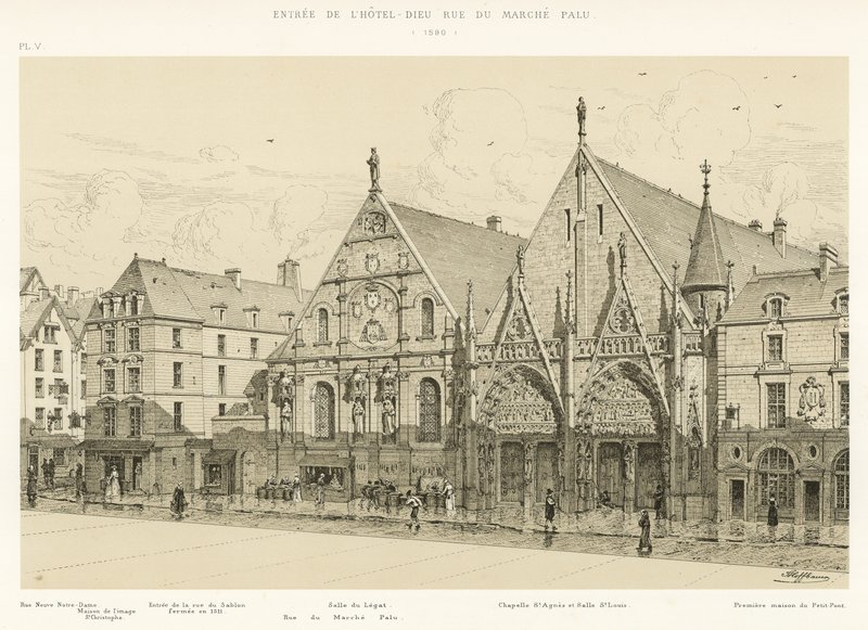 Wejście do Hotel-Dieu rue du Marche Palu, 1590 autorstwa French School