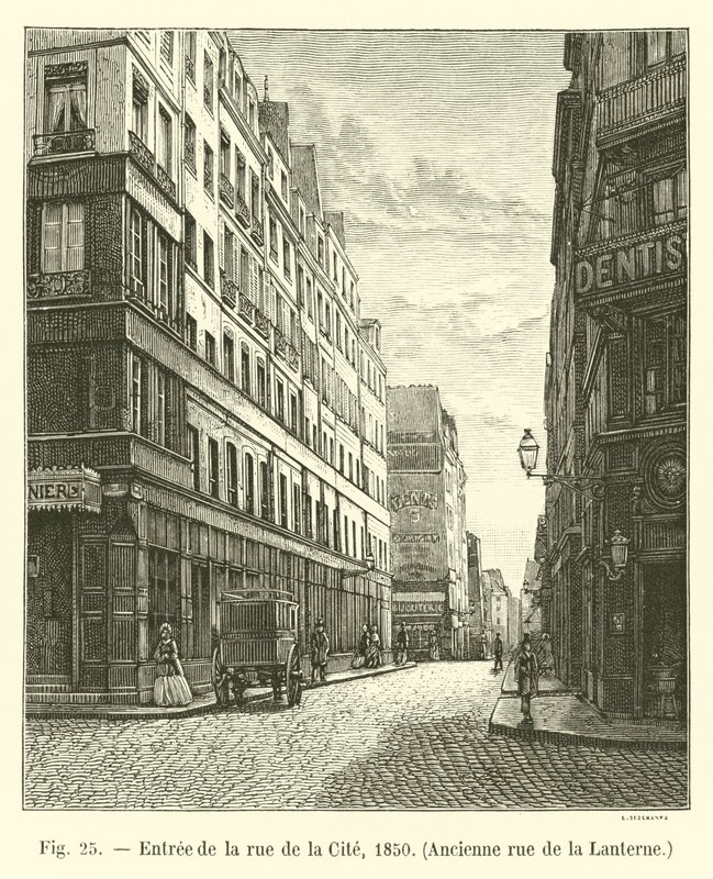 Wejście na rue de la Cite, 1850, Dawna rue de la Lanterne autorstwa French School