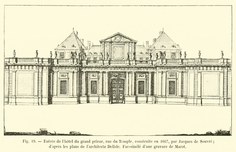 Wejście do hotelu wielkiego przeora, rue du Temple, wybudowanego w 1667 roku przez Jacques de Souvre; wg planów architekta Delisle, Faksymile ryciny Marot autorstwa French School